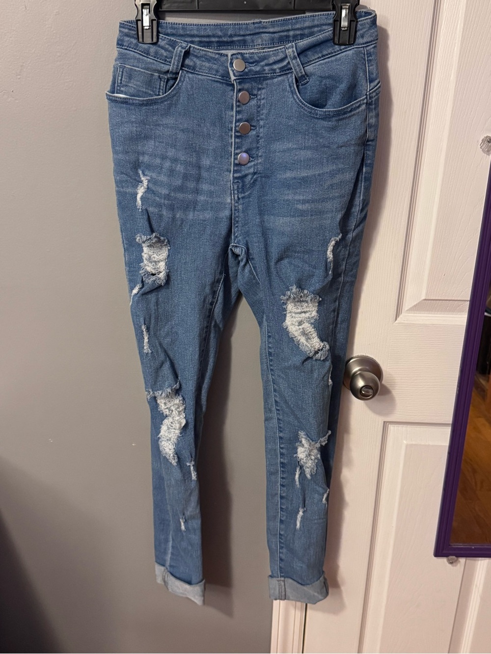 SHEIN Distressed Medium Blue High-Rise Jeggings